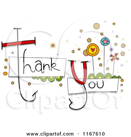 Cartoon of Thank You Text with Whimsical Flowers - Royalty Free Vector Clipart by BNP Design Studio