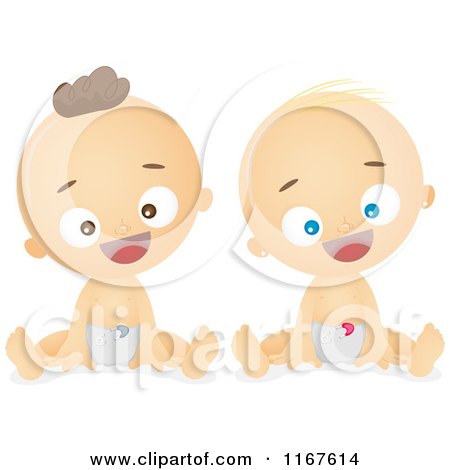 Cartoon of Caucasian Babies Sitting and Smiling - Royalty Free Vector Clipart by BNP Design Studio