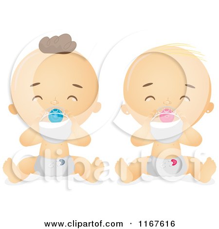 Cartoon of Babies Drinking Milk from a Bottle - Royalty Free Vector Clipart by BNP Design Studio