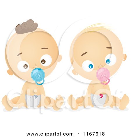 Cartoon of Caucasian Babies Sucking on Pacifiers - Royalty Free Vector Clipart by BNP Design Studio