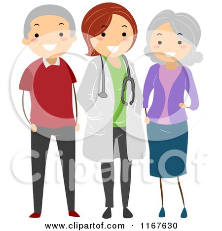 Cartoon of a Senior Couple and Their Doctor - Royalty Free Vector Clipart by BNP Design Studio