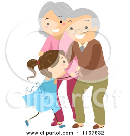 Cartoon of a Happy Senior Couple Embracing Their Grand Daughter - Royalty Free Vector Clipart by BNP Design Studio