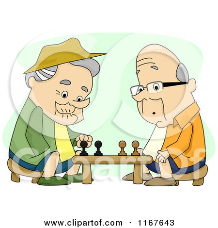 Cartoon of Retired Men Playing Chess - Royalty Free Vector Clipart by BNP Design Studio