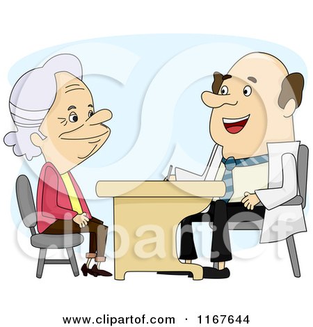 Cartoon of a Senior Woman Talking to Her Doctor - Royalty Free Vector Clipart by BNP Design Studio