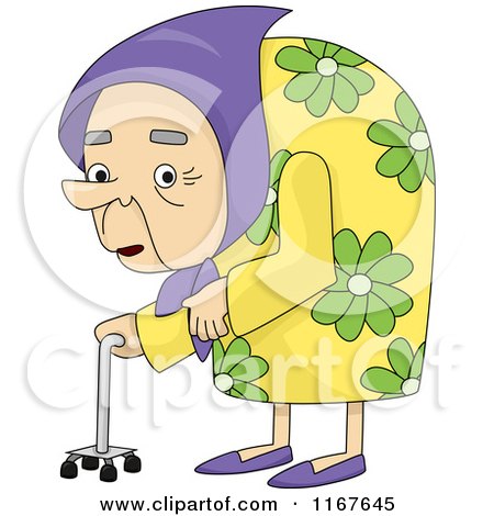 Cartoon of an Old Hunchback Woman with Osteoporosis - Royalty Free Vector Clipart by BNP Design Studio