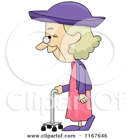 Cartoon of a Senior Woman Walking with a Support - Royalty Free Vector Clipart by BNP Design Studio