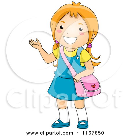 Cartoon of a Happy School Girl Presenting - Royalty Free Vector Clipart by BNP Design Studio