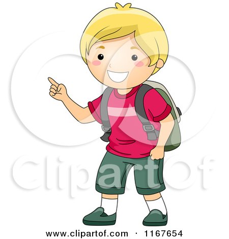 Cartoon of a Happy Blond School Boy Pointing - Royalty Free Vector Clipart by BNP Design Studio