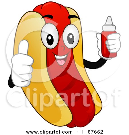 Cartoon of a Thumb up Hot Dog in a Bun Mascot with Ketchup - Royalty Free Vector Clipart by BNP Design Studio