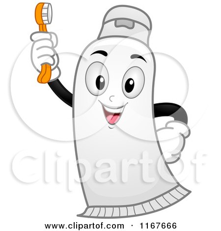 Cartoon of a Happy Toothpaste Mascot Holding up a Brush - Royalty Free Vector Clipart by BNP Design Studio