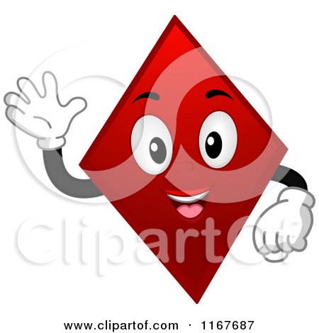 Cartoon of a Cheerful Diamond Playing Card Suit Mascot Waving - Royalty Free Vector Clipart by BNP Design Studio