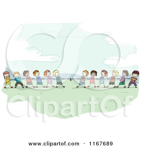 Cartoon of Diverse Children Playing Tug of War - Royalty Free Vector Clipart by BNP Design Studio