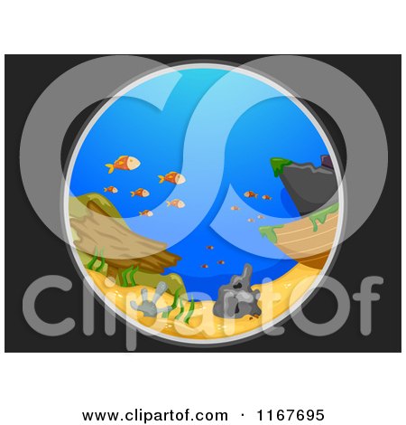Cartoon of a Telescopic View of a Shipwreck and Fish in the Sea Bottom - Royalty Free Vector Clipart by BNP Design Studio
