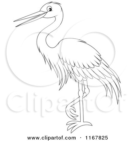 Cartoon of a Standing Outlined Heron or Egret - Royalty Free Vector Clipart by Alex Bannykh