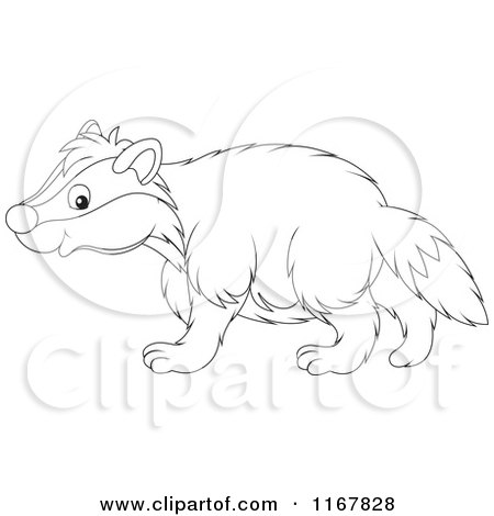 Cartoon of a Cute Outlined Badger Walking in Profile - Royalty Free Vector Clipart by Alex Bannykh