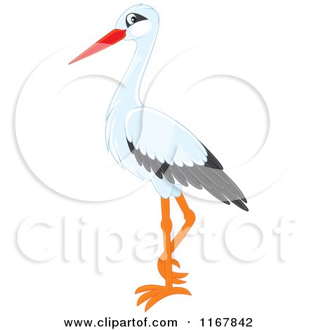 Cartoon of a Standing White Stork - Royalty Free Vector Clipart by Alex Bannykh