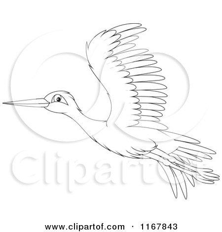Cartoon of a Flying Outlined Stork - Royalty Free Vector Clipart by Alex Bannykh