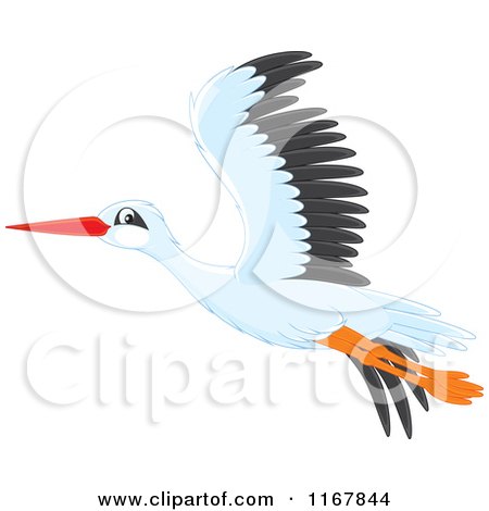 Cartoon of a Flying White Stork - Royalty Free Vector Clipart by Alex Bannykh