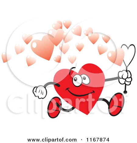 Cartoon of a Valentine Heart Running and Making Bubbles - Royalty Free Vector Clipart by Johnny Sajem
