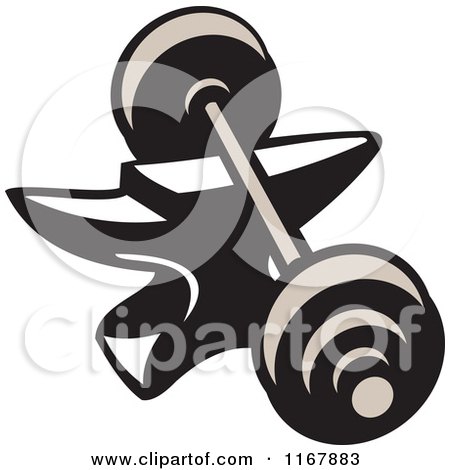 Clipart of a Barbell Resting on an Anvil - Royalty Free Vector Illustration by patrimonio