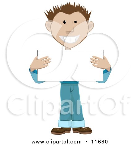 Friendly Guy Holding a Blank Placard Sign Clipart Illustration by AtStockIllustration