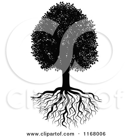 Clipart of a Black and White Tree and Roots - Royalty Free Vector Illustration by Vector Tradition SM