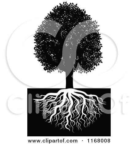 Clipart of a Black and White Tree and Roots 2 - Royalty Free Vector Illustration by Vector Tradition SM