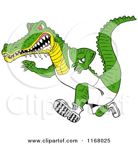 Cartoon of a Drooling Alligator Running in Sports Apparel - Royalty Free Vector Clipart by LaffToon