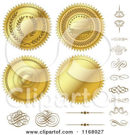 Clipart of Golden Design Elements and Seals - Royalty Free Vector Illustration by BestVector