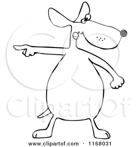 Cartoon of an Outlined Dog Standing and Pointing - Royalty Free Vector Clipart by djart