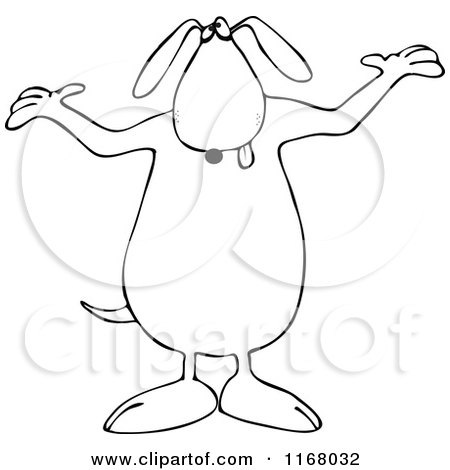 Cartoon of an Outlined Dog Standing and Shrugging - Royalty Free Vector Clipart by djart