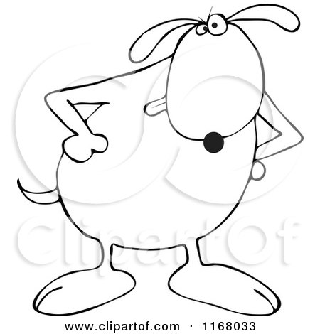 Cartoon of an Outlined Dog with His Paws on His Hips - Royalty Free Vector Clipart by djart