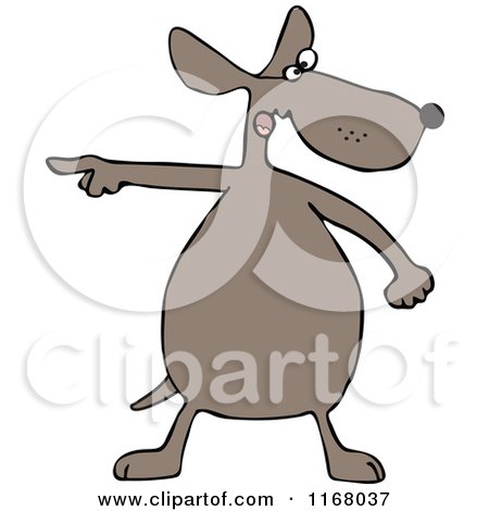 Cartoon of a Brown Dog Standing and Pointing - Royalty Free Vector Clipart by djart