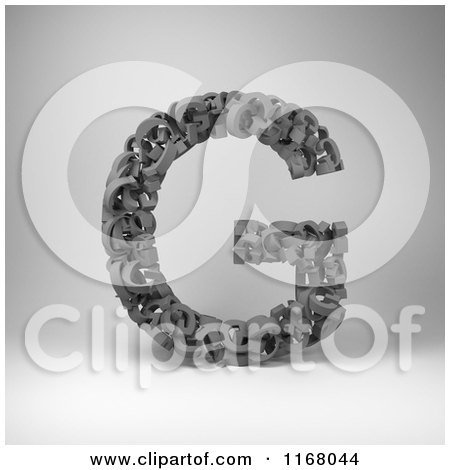 Clipart of a 3d Capital Letter G Composed of Scrambled Letters over Gray - Royalty Free CGI Illustration by stockillustrations