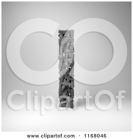 Clipart of a 3d Capital Letter I Composed of Scrambled Letters over Gray - Royalty Free CGI Illustration by stockillustrations