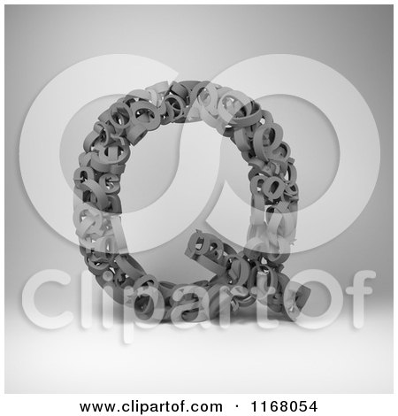 Clipart of a 3d Capital Letter Q Composed of Scrambled Letters over Gray - Royalty Free CGI Illustration by stockillustrations