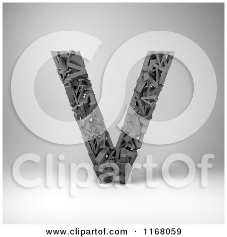 Clipart of a 3d Capital Letter V Composed of Scrambled Letters over Gray - Royalty Free CGI Illustration by stockillustrations