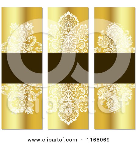 Clipart of Vintage Gold and Brown Floral Invite Banners with Copyspace - Royalty Free Vector Illustration by BestVector