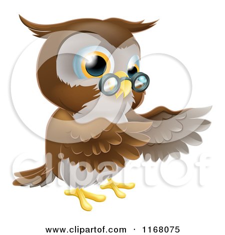 Cartoon of a Pointing Owl with Spectacles - Royalty Free Vector Clipart by AtStockIllustration