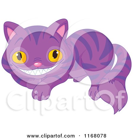 Cartoon of a Resting Purple Grinning Cheshire Cat - Royalty Free Vector Clipart by Pushkin