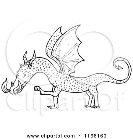 Cartoon of a Black and White Dragon - Royalty Free Vector Illustration by lineartestpilot