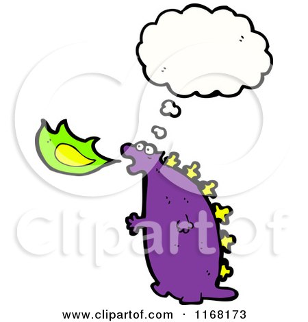 Cartoon of a Thinking Purple Dragon - Royalty Free Vector Illustration by lineartestpilot