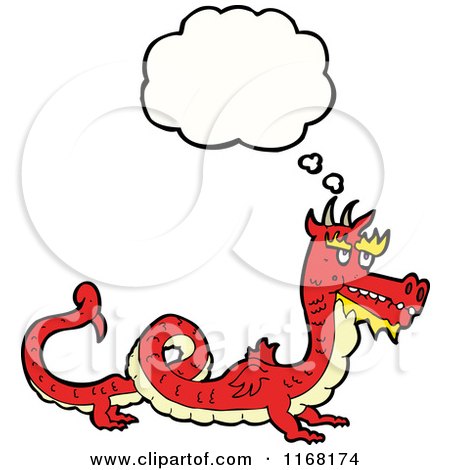 Cartoon of a Thinking Red Dragon - Royalty Free Vector Illustration by lineartestpilot