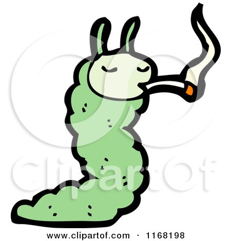 Cartoon of a Green Smoking Caterpillar - Royalty Free Vector Illustration by lineartestpilot