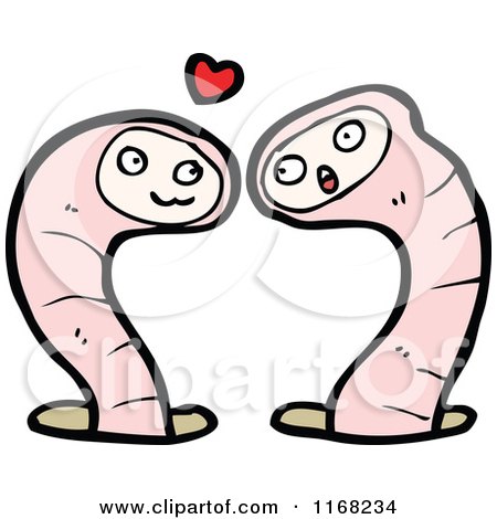 Cartoon of a Pink Earth Worm Couple - Royalty Free Vector Illustration by lineartestpilot