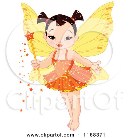 Cartoon of a Cute Asian Fairy Girl with a Magic Wand - Royalty Free Vector Clipart by Pushkin
