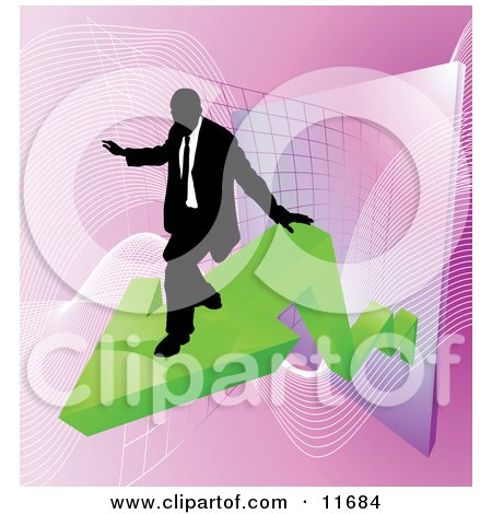 Successful Businessman Riding on a Green Arrow as Revenue Increases Clipart Illustration by AtStockIllustration
