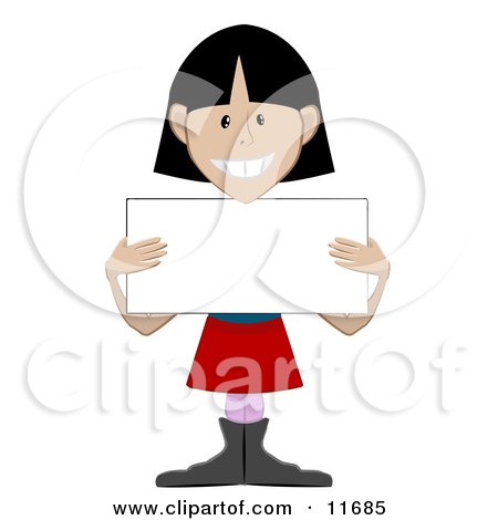 Friendly Girl Holding a Blank Placard Sign Clipart Illustration by AtStockIllustration