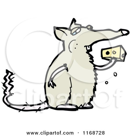 Cartoon of a Rat Eating Cheese - Royalty Free Vector Illustration by lineartestpilot