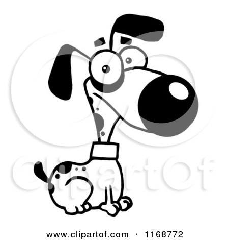 Cartoon of a Cute Alert Black and White Dog Sitting - Royalty Free Vector Clipart by Hit Toon